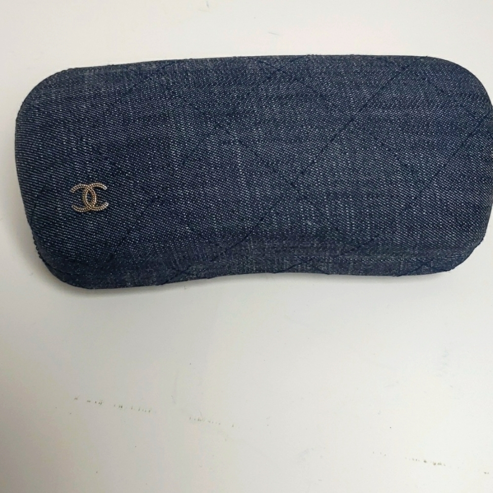 Chanel quilted denim sunglass case